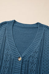 Real Teal Open Knit V Neck Button Front Drop Shoulder Plus Size Cardigan Plus Size Sweaters & Cardigans JT's Designer Fashion