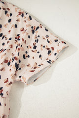 Beige Printed Surplice V Neck Cuffed Sleeve Empire Waist Plus Size Dress Plus Size Mini Dresses JT's Designer Fashion