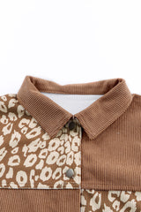 Brown Leopard Print Corduroy Long Sleeve Jacket Jackets JT's Designer Fashion