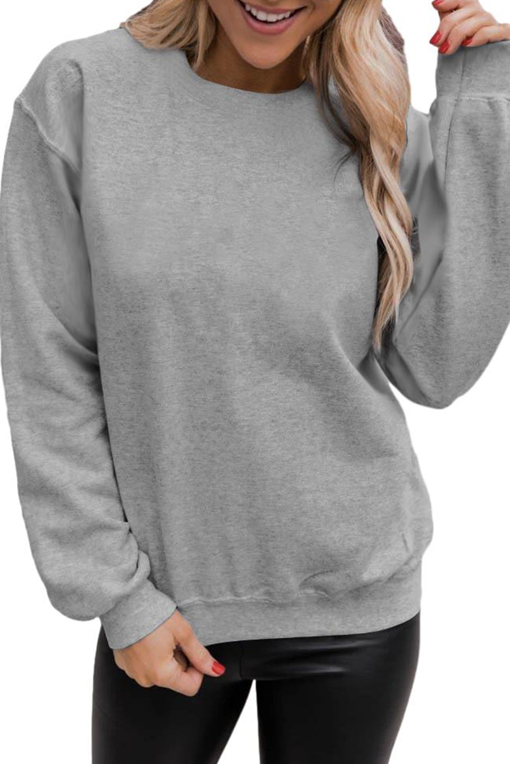 Gray Solid Color Crewneck Pullover Sweatshirt Sweatshirts & Hoodies JT's Designer Fashion