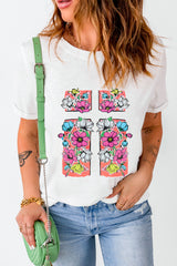 White Floral Crossed Graphic Easter Round Neck T Shirt Graphic Tees JT's Designer Fashion