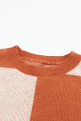 Brown Checkered Floral Print Striped Sleeve Sweater Sweaters JT's Designer Fashion