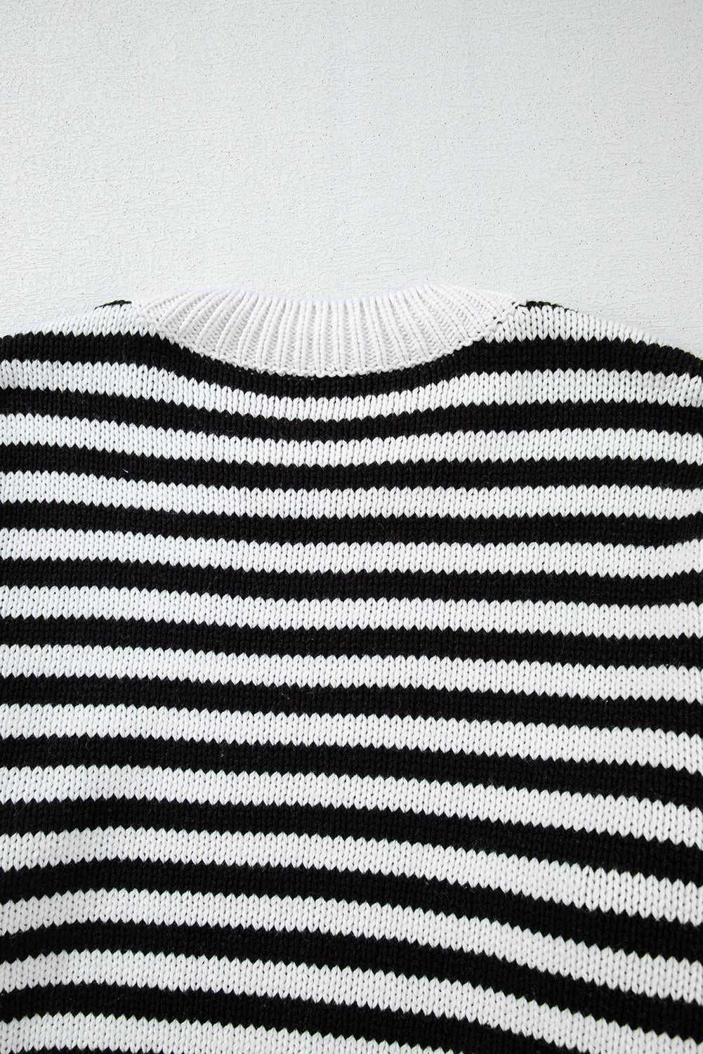 Black white Striped Drop Shoulder Bishop Sleeve Knit Sweater Sweaters JT's Designer Fashion