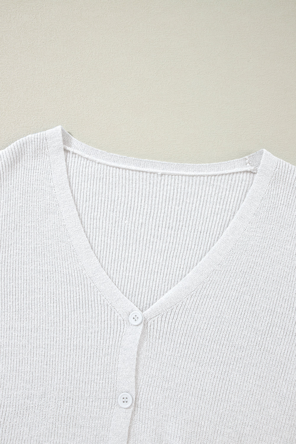 White Lightweight Ribbed Knit Button Front V Neck Cardigan Cardigans JT's Designer Fashion