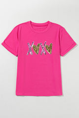 Rose Red Heart XOXO Graphic Crewneck Valentines T Shirt Graphic Tees JT's Designer Fashion