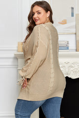 Parchment Cable Knit Braided Tie Sleeve Plus Size Open Cardigan Plus Size Sweaters & Cardigans JT's Designer Fashion