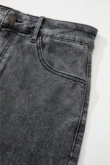 Dark Grey Denim Raw Hem Back Split High Waist Long Skirt Skirts & Petticoat JT's Designer Fashion