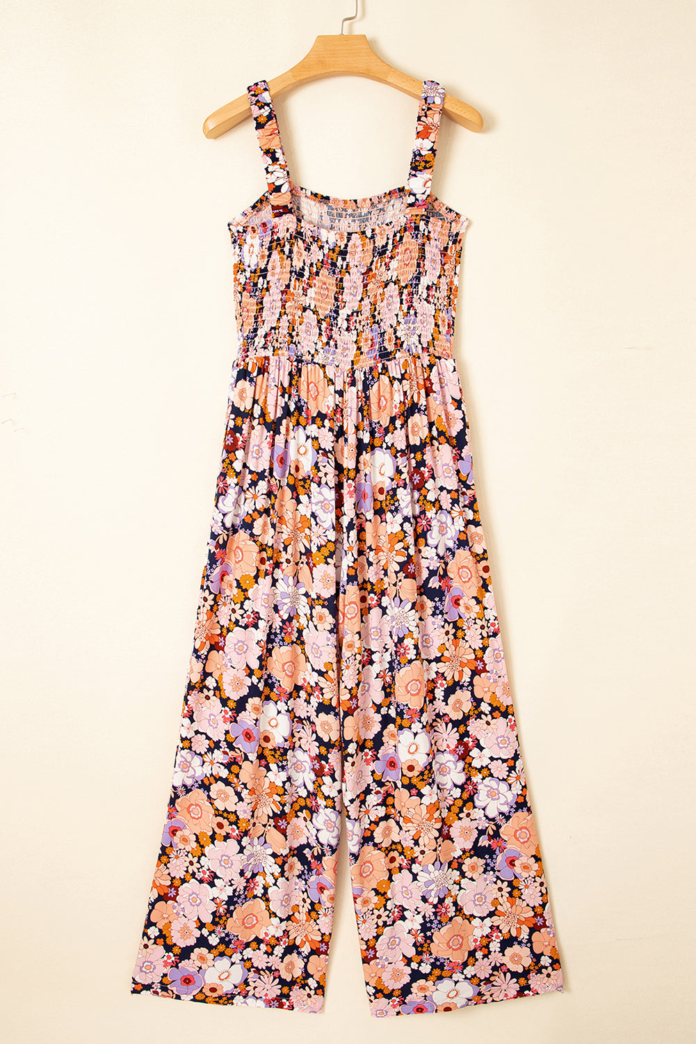Black Floral Print Smocked High Waist Square Neck Jumpsuit Jumpsuits & Rompers JT's Designer Fashion