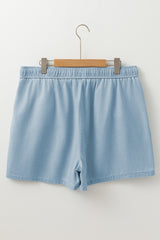 Beau Blue Washed Chambray Drawstring Elastic Waist Plus Size Shorts Plus Size Bottoms JT's Designer Fashion