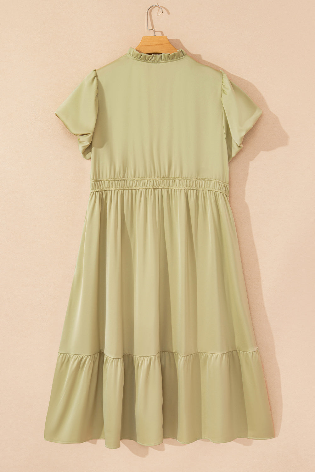 Laurel Green Notched V Neck Puff Sleeve Tiered Plus Size Maxi Dress Plus Size Maxi Dresses JT's Designer Fashion