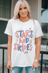 White STARS AND STRIPES Crew Neck Graphic Tee Graphic Tees JT's Designer Fashion