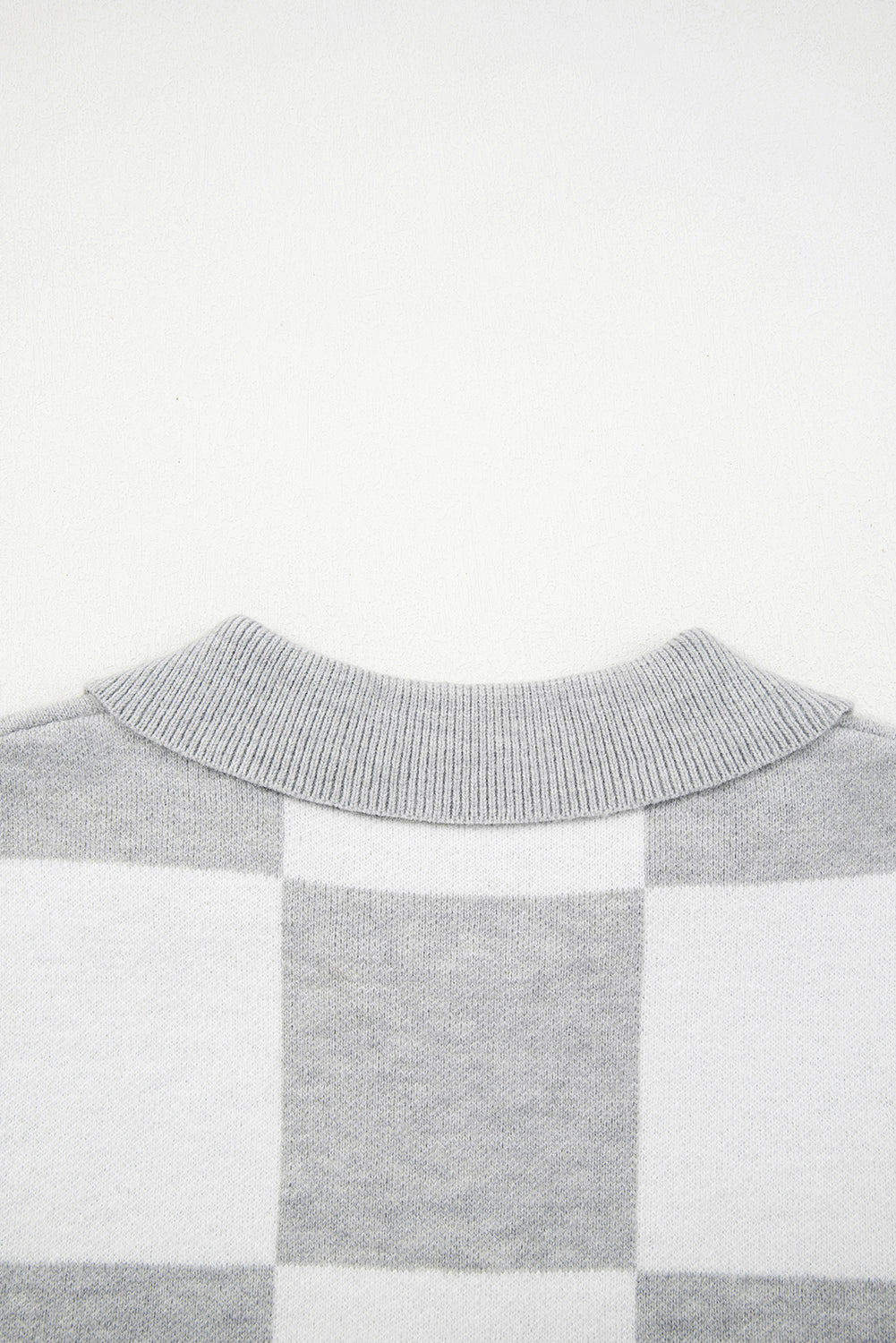 Gray Plus Size Checkered Pattern Button Polo Collar Split Sweater Plus Size Sweaters & Cardigans JT's Designer Fashion