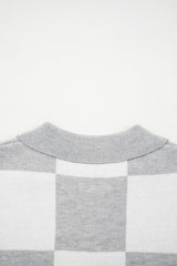 Gray Plus Size Checkered Pattern Button Polo Collar Split Sweater Plus Size Sweaters & Cardigans JT's Designer Fashion