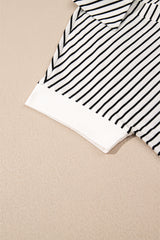 Black Stripe V Neck Tee and Casual Short Set Short Sets JT's Designer Fashion