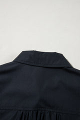 Black Button Up Tie Waist Puff Sleeve Mini Dress Mini Dresses JT's Designer Fashion