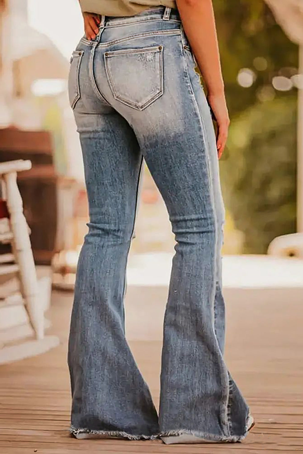 Dusk Blue Vintage Light Wash Ripped Raw Edge Flare Jeans Jeans JT's Designer Fashion