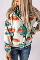 Multicolour Western Aztec Snap Buttoned Fleece Jacket Jackets JT's Designer Fashion