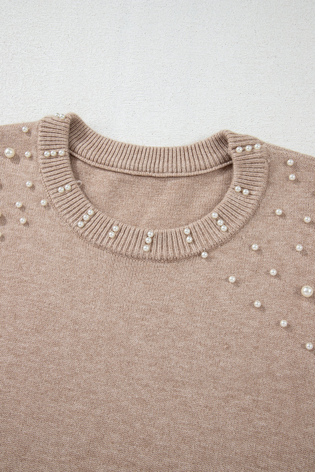 Smoke Gray Pearled Drop Shoulder Plus Size Sweater Plus Size Sweaters & Cardigans JT's Designer Fashion