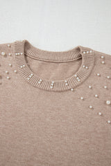 Smoke Gray Pearled Drop Shoulder Plus Size Sweater Plus Size Sweaters & Cardigans JT's Designer Fashion