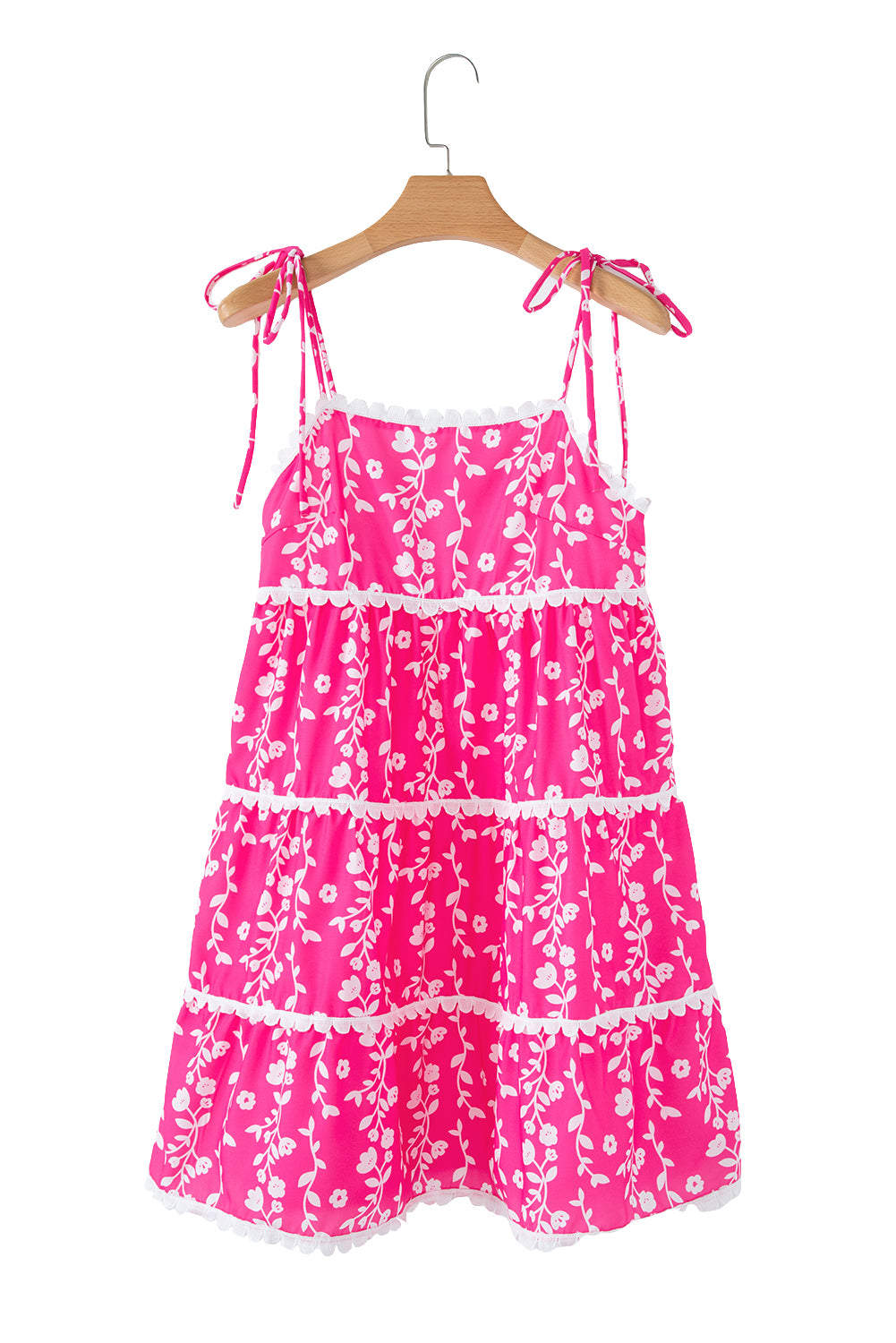 Pink Floral Print Ric Rac Patched Sleeveless Mini Dress Floral Dresses JT's Designer Fashion