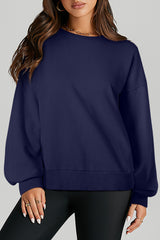 Navy Blue Solid O Neck High Low Hem Pullover Sweatshirt Sweatshirts & Hoodies JT's Designer Fashion