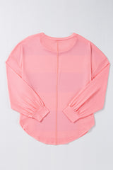 Light Blue Colorblock Striped Drop Shoulder Loose Top Long Sleeve Tops JT's Designer Fashion