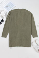 Seagrass Waffle Knit Drop Shoulder Open Front Pocketed Plus Size Cardigan Plus Size Sweaters & Cardigans JT's Designer Fashion
