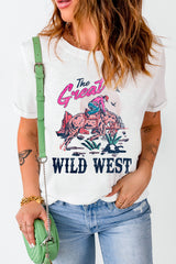 White The Great WILD WEST Rodeo Graphic Crew Neck T Shirt Graphic Tees JT's Designer Fashion