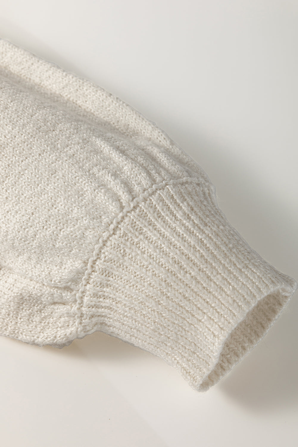 White Eyelet Pattern Detail V Neck Drop Shoulder Sweater Sweaters JT's Designer Fashion