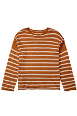 Brown Stripe Drop Shoulder Casual Sweater Sweaters JT's Designer Fashion