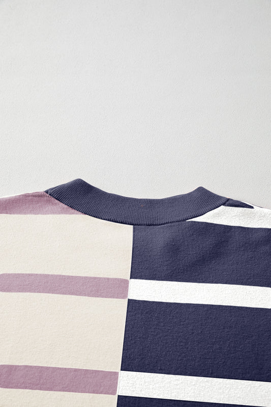 Blue Stripe Colorblock Oversized Sweater Sweaters JT's Designer Fashion