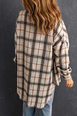White Oversized Plaid Pattern Shacket with Slits Plaid Shackets JT's Designer Fashion