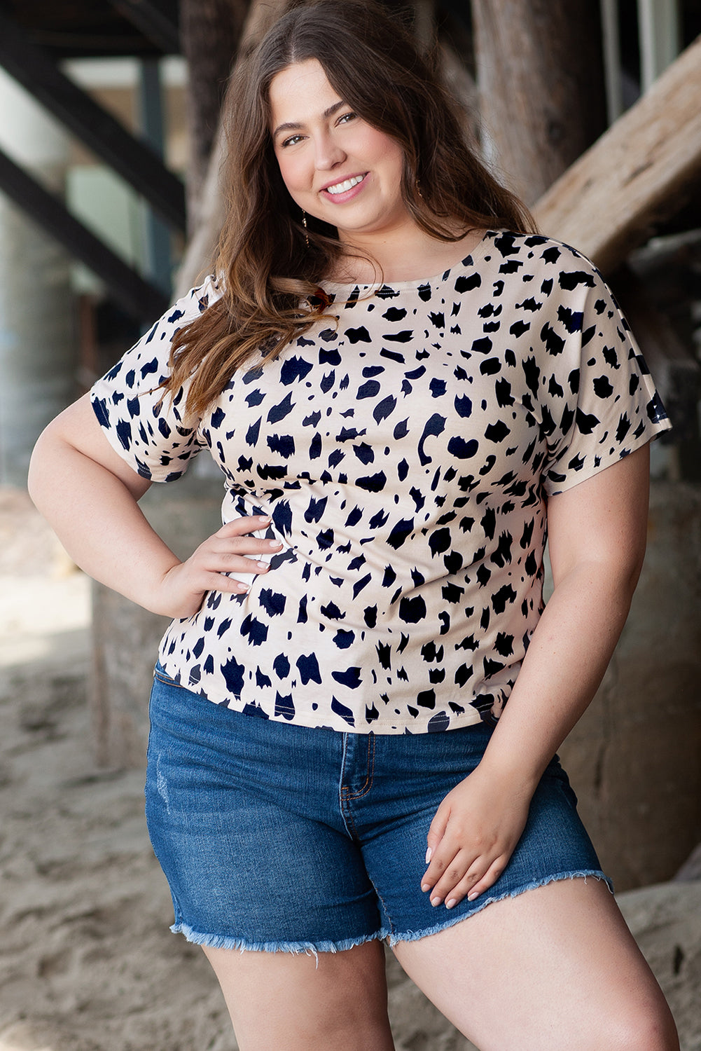 Khaki Leopard Print Twist Open Back Plus Size Top Plus Size JT's Designer Fashion