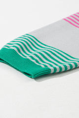 Rose Striped Knit Patch Pocket Drop Shoulder Sweater Sweaters JT's Designer Fashion