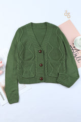 Green Front Pockets Buttons Textured Cardigan Sweaters & Cardigans JT's Designer Fashion