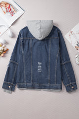 Dark Blue Fake Two-Piece Hooded Zip-Up Denim Jacket Denim Jackets JT's Designer Fashion