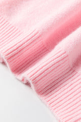 Pink Knitted Flower Pattern Ribbed Edge Sweater Sweaters JT's Designer Fashion
