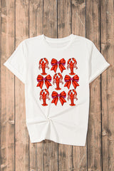 White Crawfish Bow Printed Casual T Shirt Graphic Tees JT's Designer Fashion