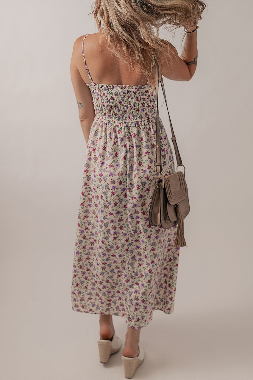 Multicolour Bohemian Ditsy Floral Smocked Fit Flare Sundress Floral Dresses JT's Designer Fashion