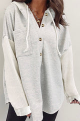 Gray Button Up Contrast Knitted Sleeves Hooded Jacket Jackets JT's Designer Fashion