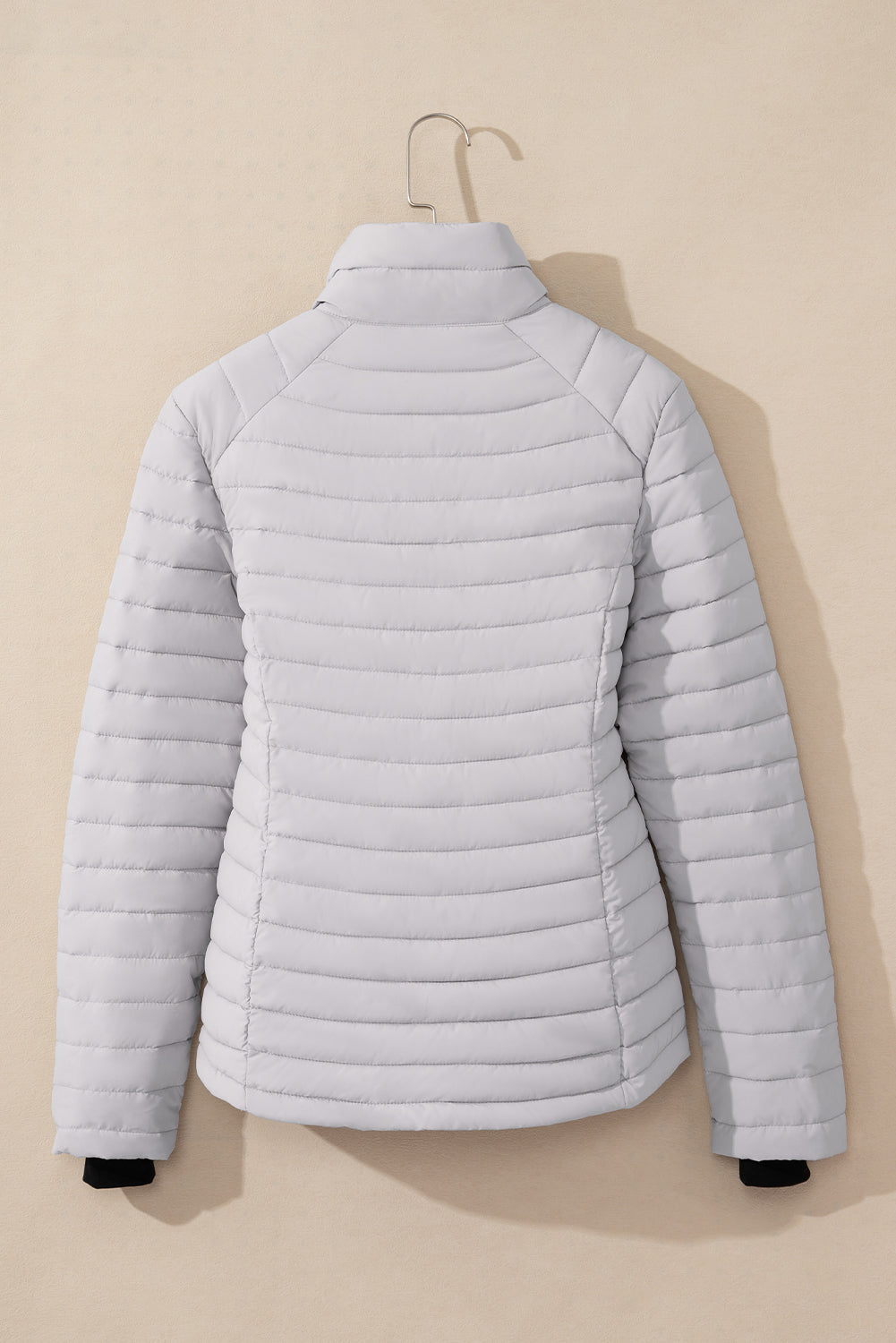 Silvery Solid Color Quilted Zip-up Puffer Jacket Jackets JT's Designer Fashion