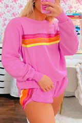 Bonbon Striped Accent Pullover and Shorts Two Piece Casual Set Short Sets JT's Designer Fashion