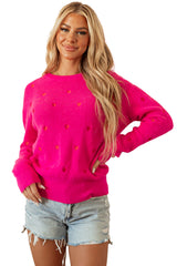 Rose Red Heart Shape Drop Shoulder Round Neck Sweater Sweaters JT's Designer Fashion