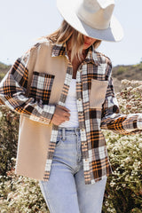 Khaki Thermal Knit Plaid Patchwork Shacket Plaid Shackets JT's Designer Fashion