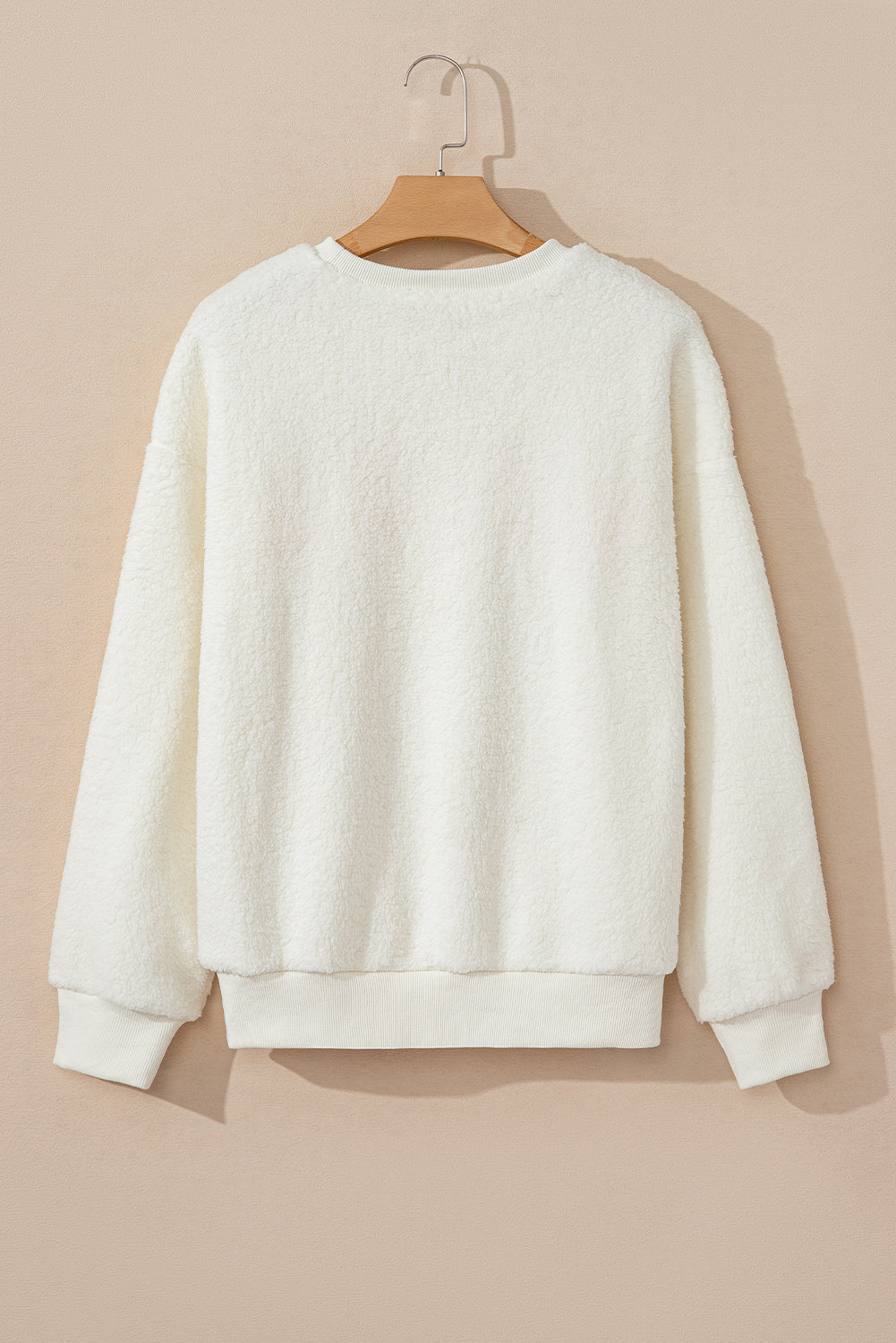 Beige Sherpa HOWDY Patched Pullover Sweatshirt Sweatshirts & Hoodies JT's Designer Fashion