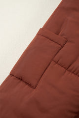 Coffee Quilted Puffer Stand Neck Zipped Mid-length Coat Coats JT's Designer Fashion