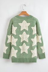 Green Sherpa Star Pattern Textured Sweater Cardigan with Pockets Cardigans JT's Designer Fashion