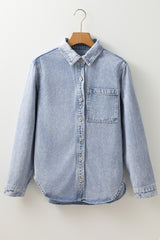 Beau Blue Long Sleeve Buttoned Chest Pocket Denim Shacket Denim Jackets JT's Designer Fashion