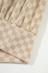 Khaki Checkered Print Kangaroo Pocket Drawstring Hoodie Sweatshirts & Hoodies JT's Designer Fashion