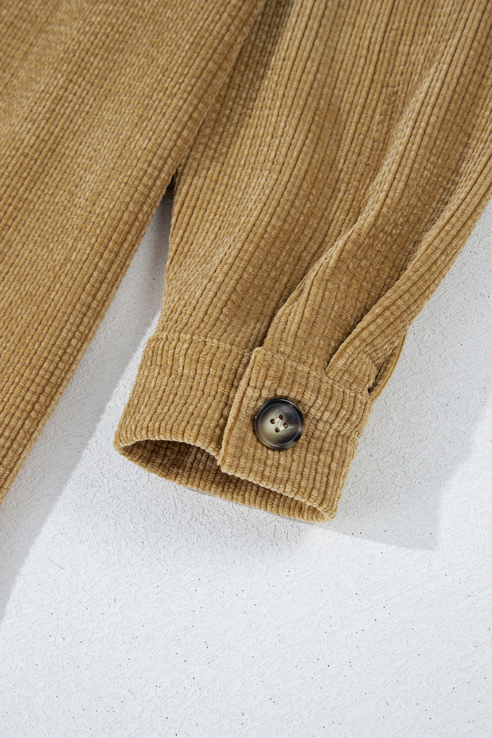 Light French Beige Patched Pocket Button Up Corduroy Shacket Jackets JT's Designer Fashion